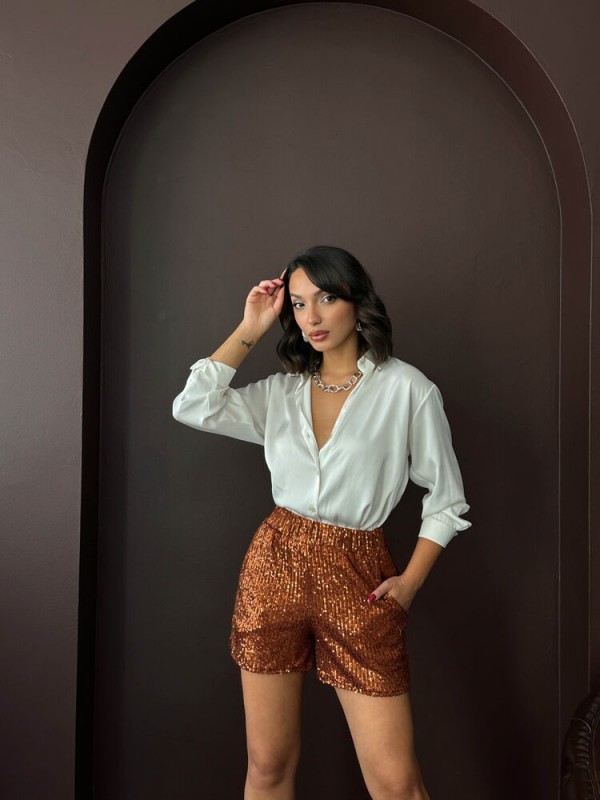 Topshow Taş  Pullu Toptan Abiye Şort - Kahve